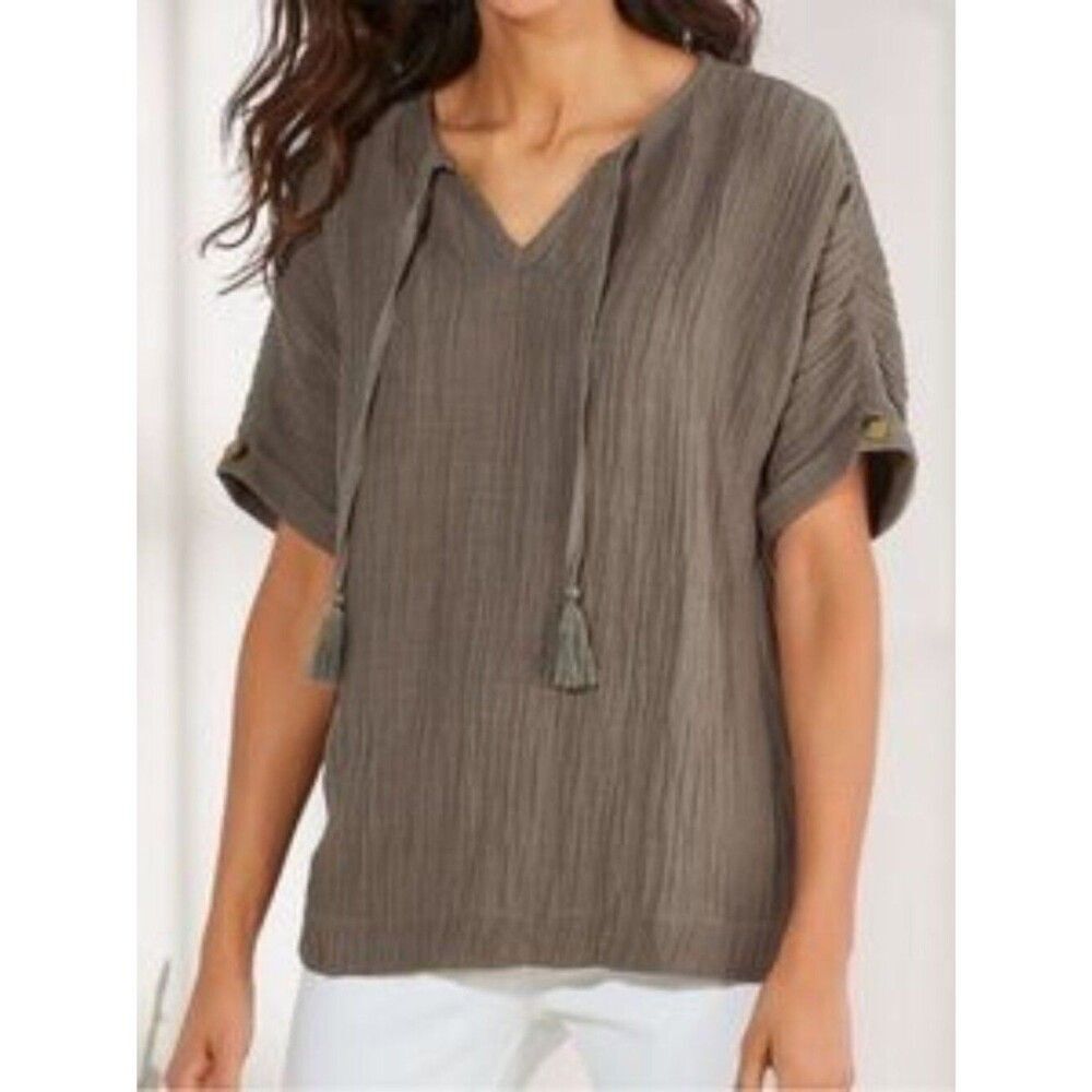 Soft Surroundings Green Gauzy Lightweight Blouse Size Large